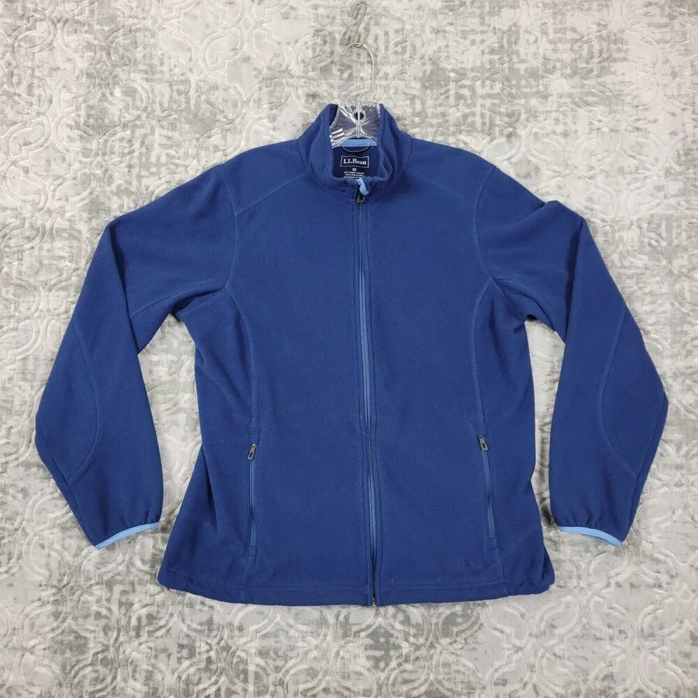 LL Bean Jacket Womens Medium Blue Polartec Windbloc Fleece Full-Zip Pockets
